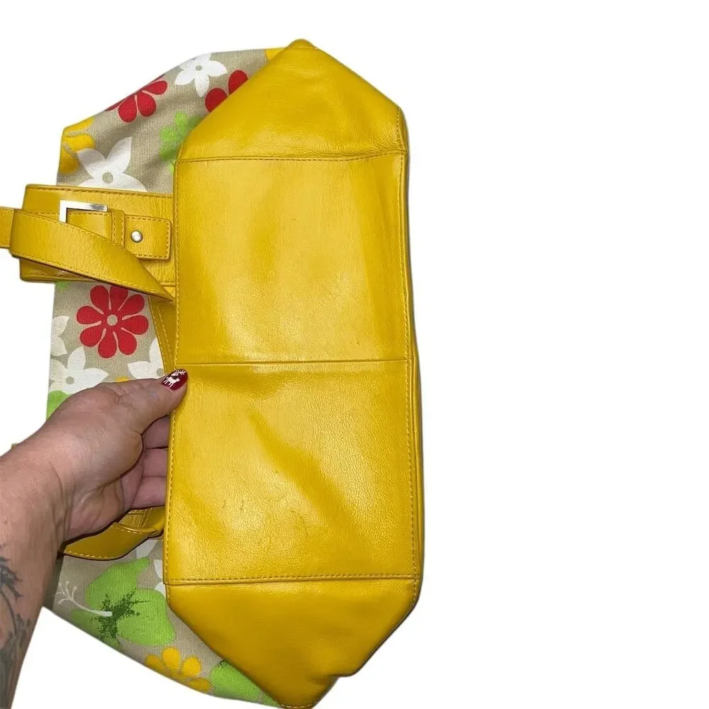 Audrey Brooke Women's Yellow Floral Satchel Tote Handbag - Picture 4 of 6